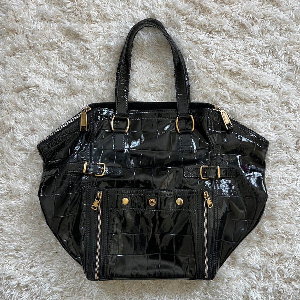 YSL black patent leather large Downtowner tote